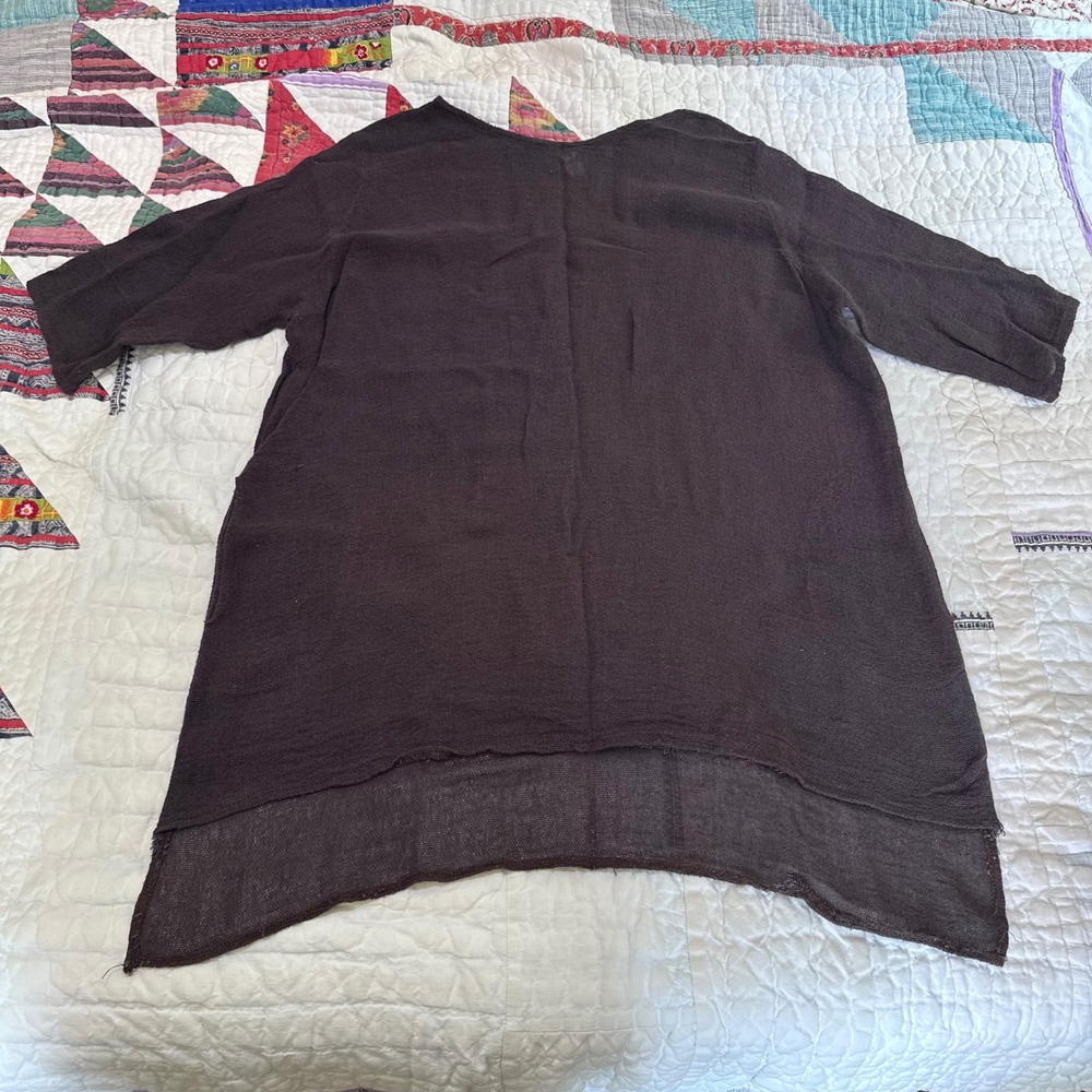 Soy Tu Tunic Top Brown Textured Gauze High Low Hem Large